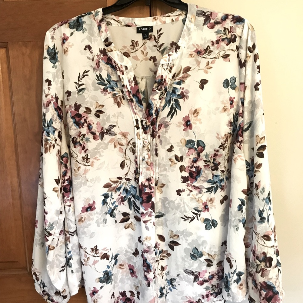 Torrid | Floral Print Wine, Pink, Teal long sleeve top, Size 2